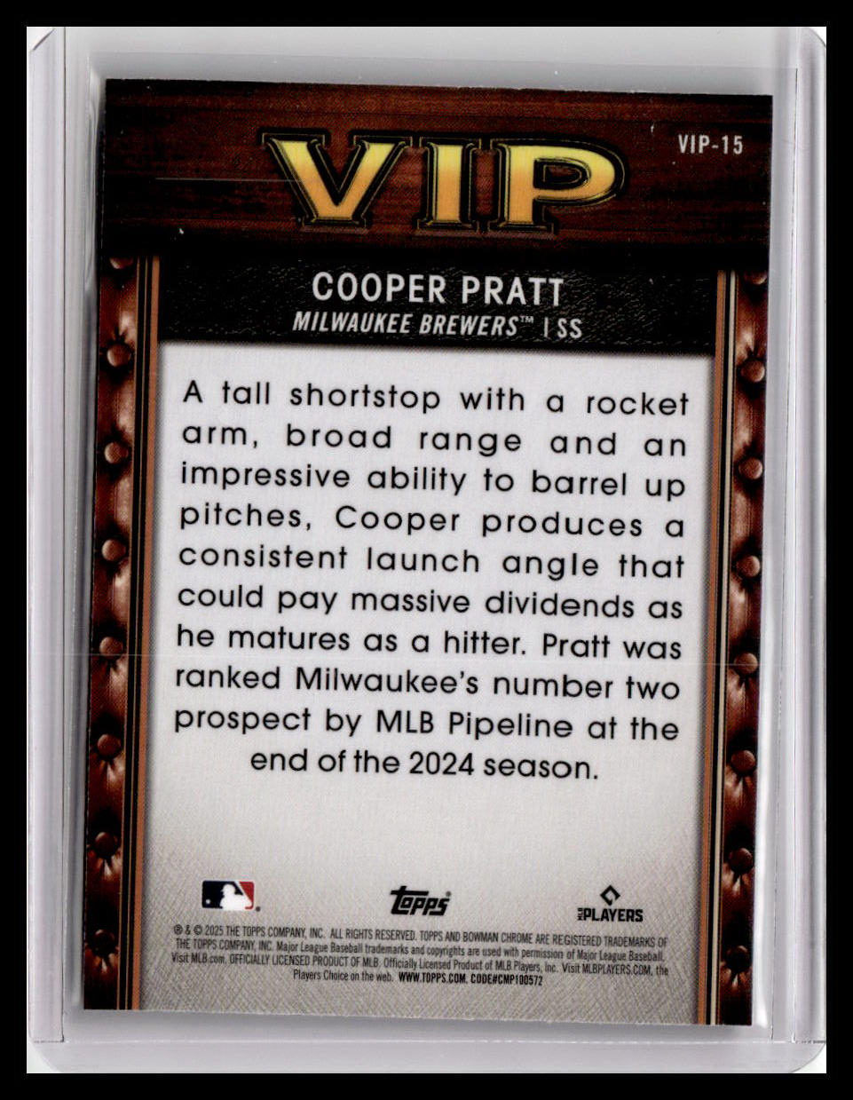 2025 Bowman #VIP-15 Cooper Pratt Very Important Prospects