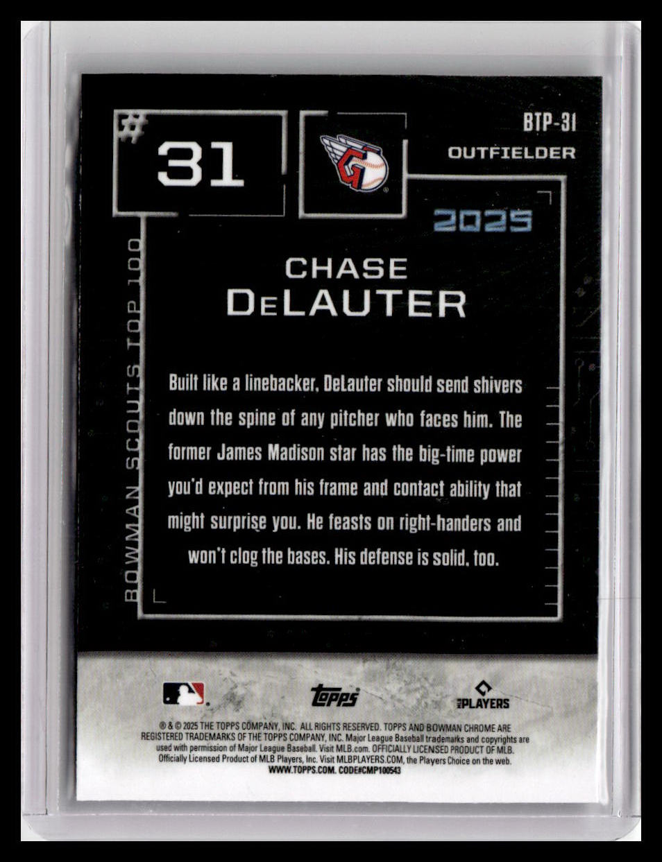 2025 Bowman #BTP-31 Chase DeLauter Bowman Scouts Top 100