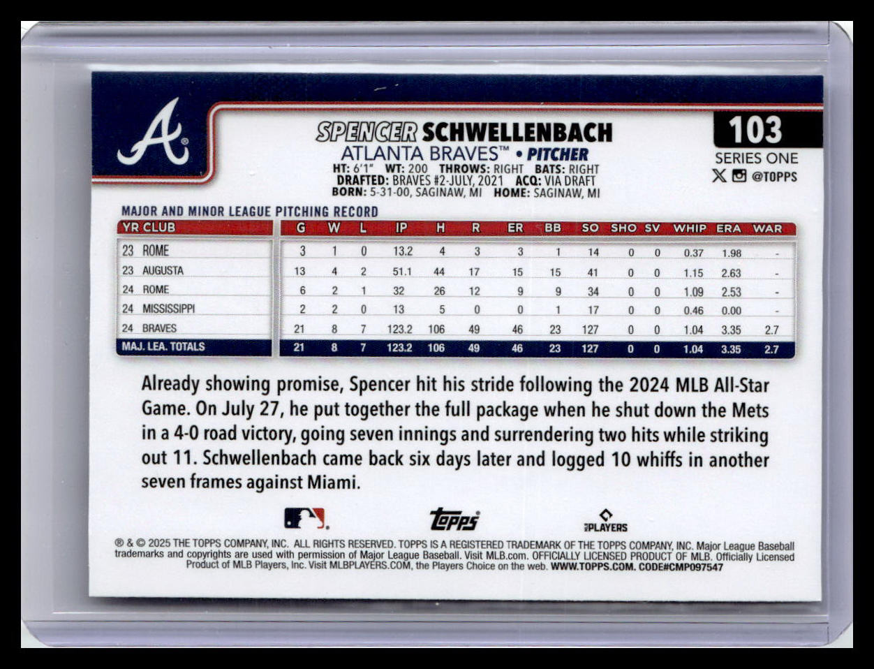 2025 Topps #103 Spencer Schwellenbach