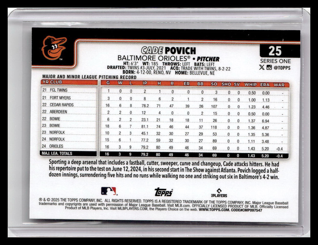 2025 Topps #25 Cade Povich