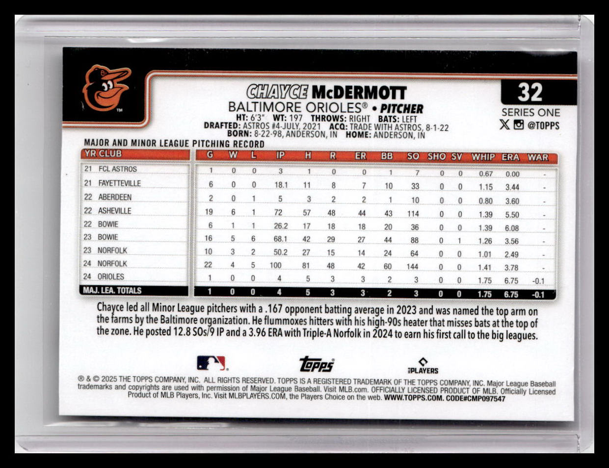 2025 Topps #32 Chayce McDermott
