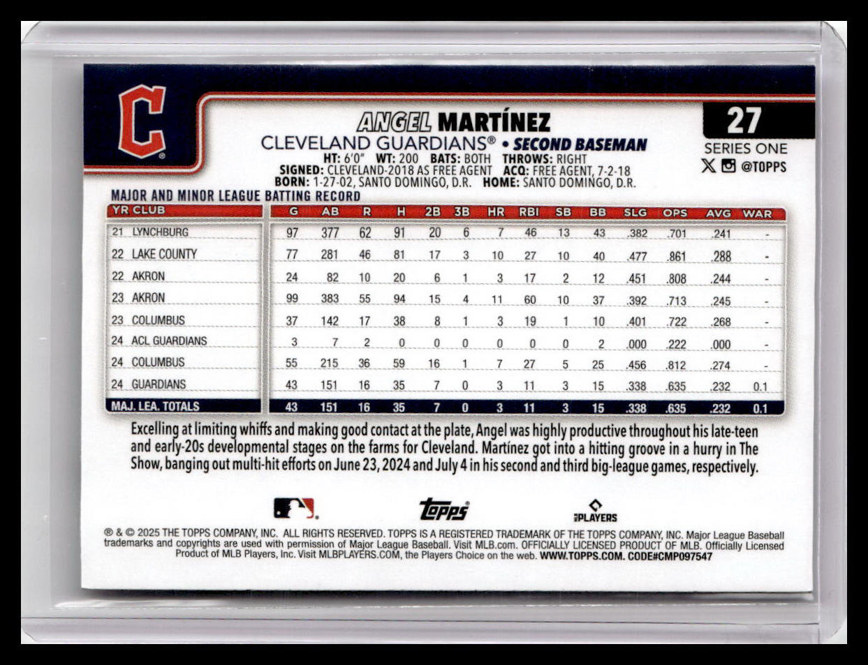 2025 Topps #27 Angel Martinez