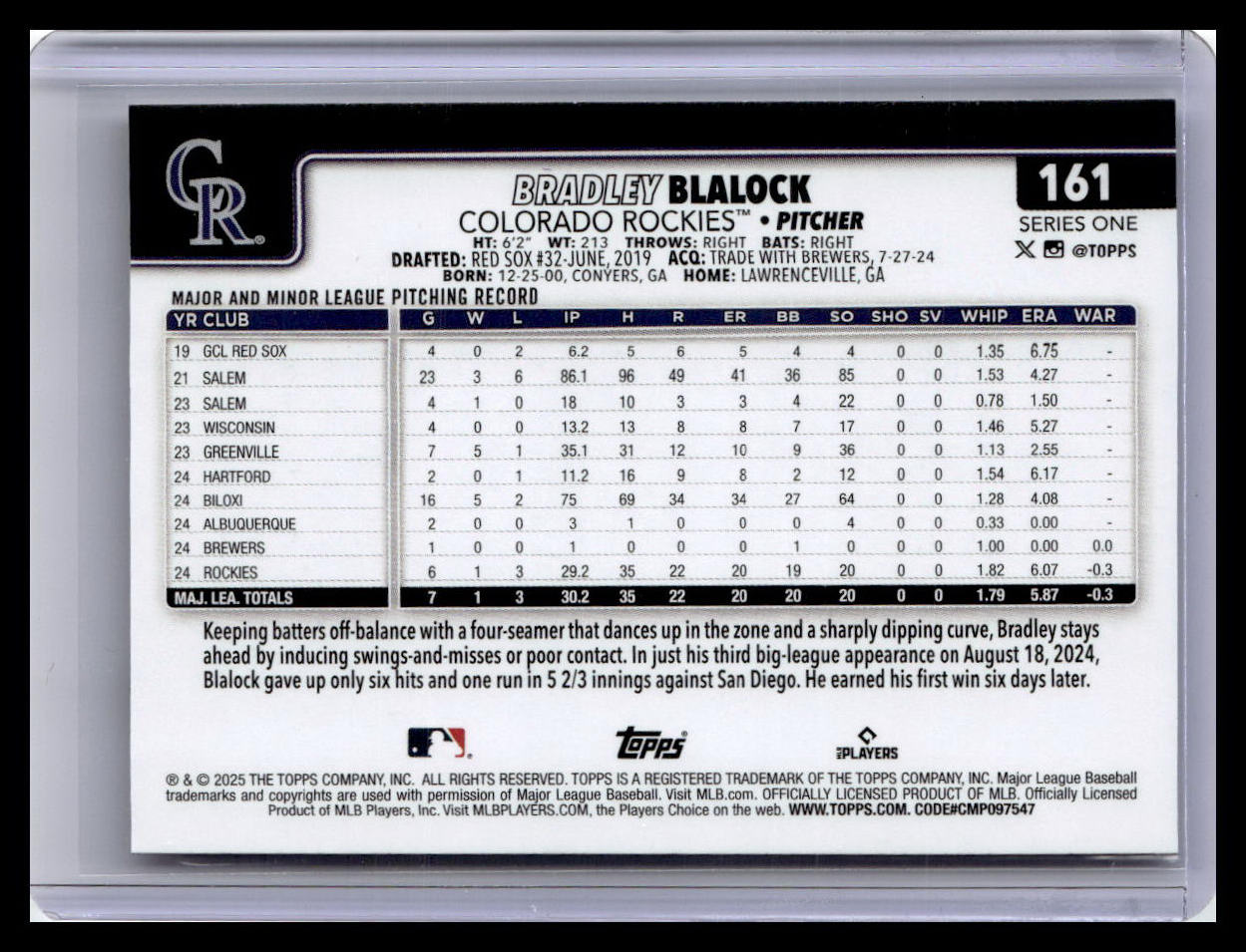 2025 Topps #161 Bradley Blalock