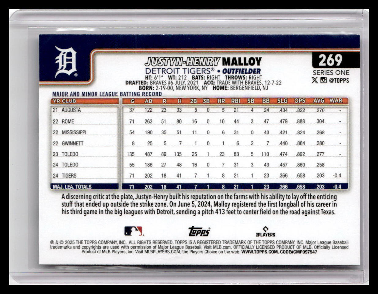 2025 Topps #269 Justyn-Henry Malloy