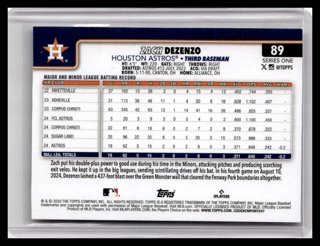 2025 Topps #89 Zach Dezenzo Spring Training