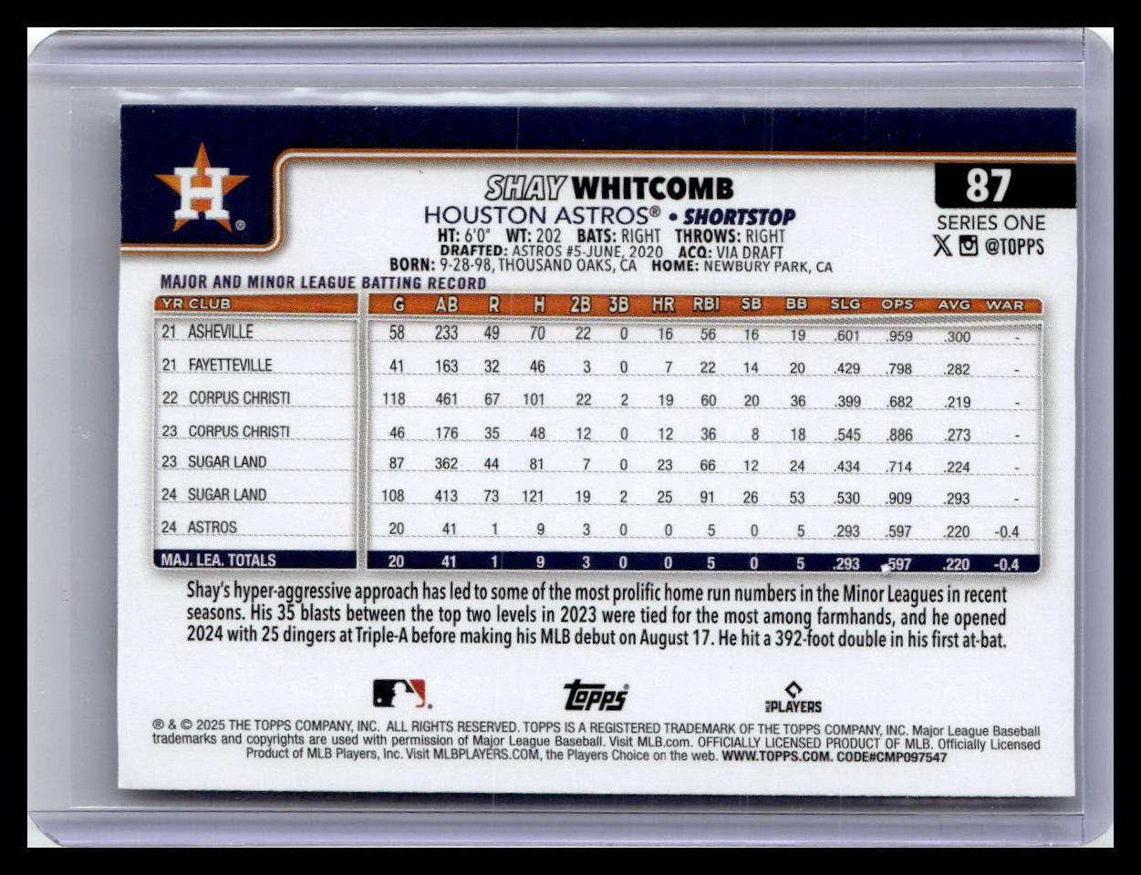 2025 Topps #87 Shay Whitcomb