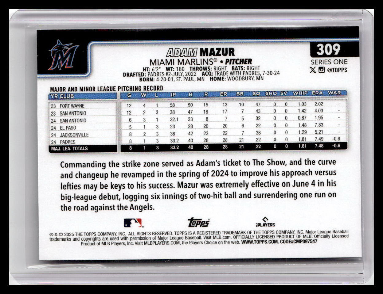 2025 Topps #309 Adam Mazur