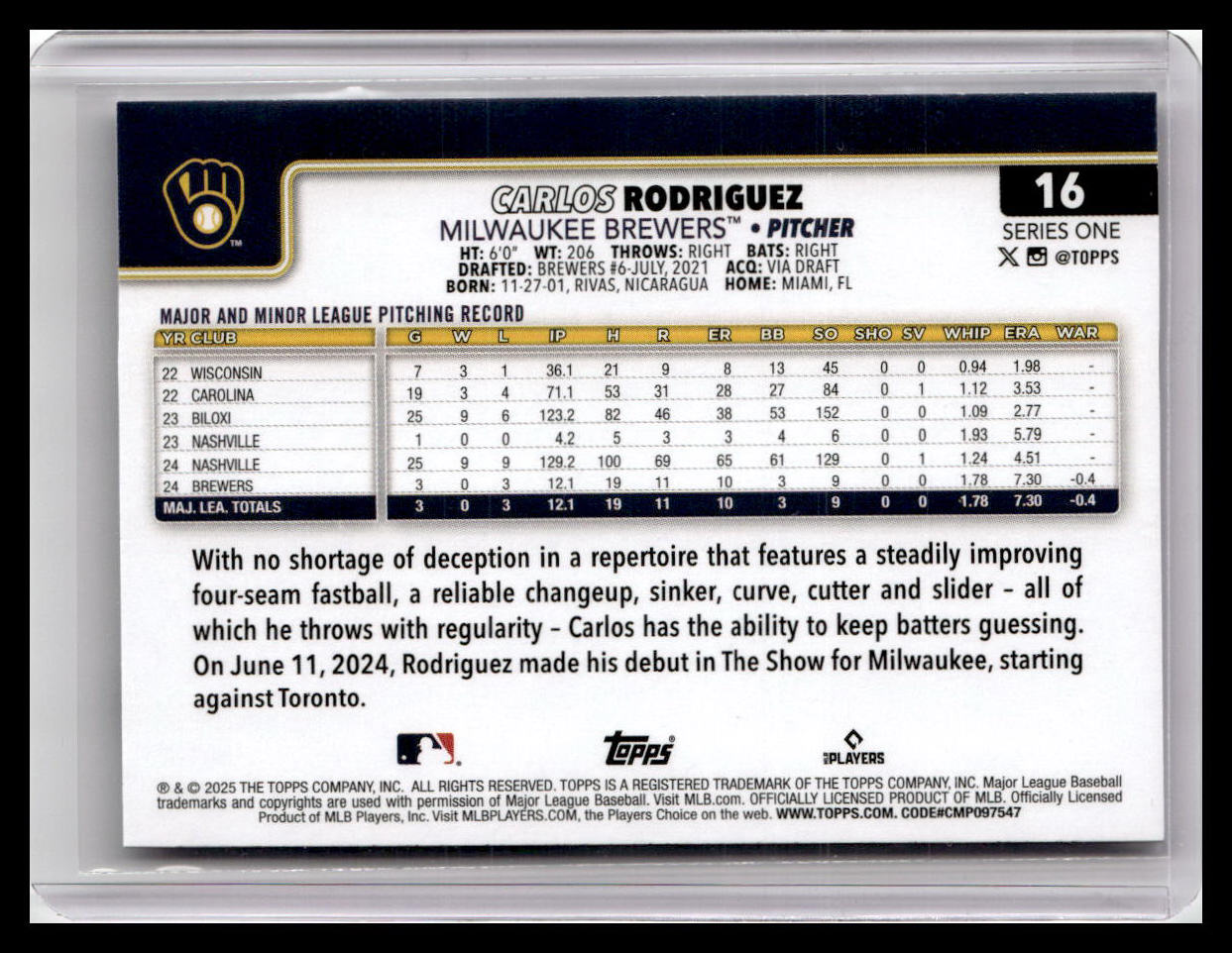 2025 Topps #16 Carlos Rodriguez