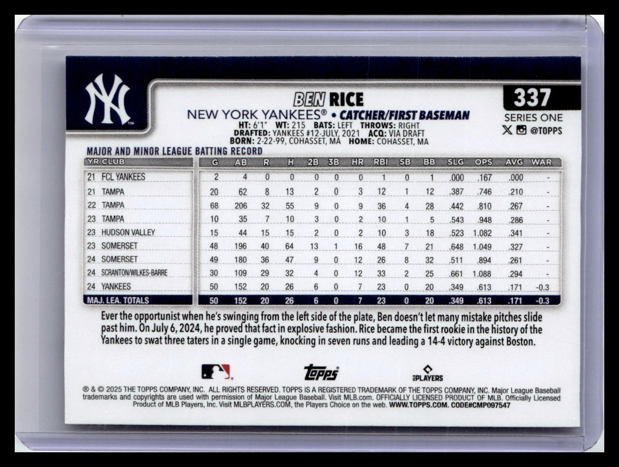2025 Topps #337 Ben Rice Diamante Foil