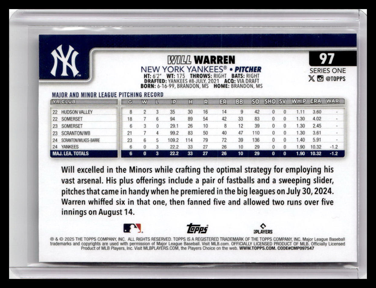 2025 Topps #97 Will Warren
