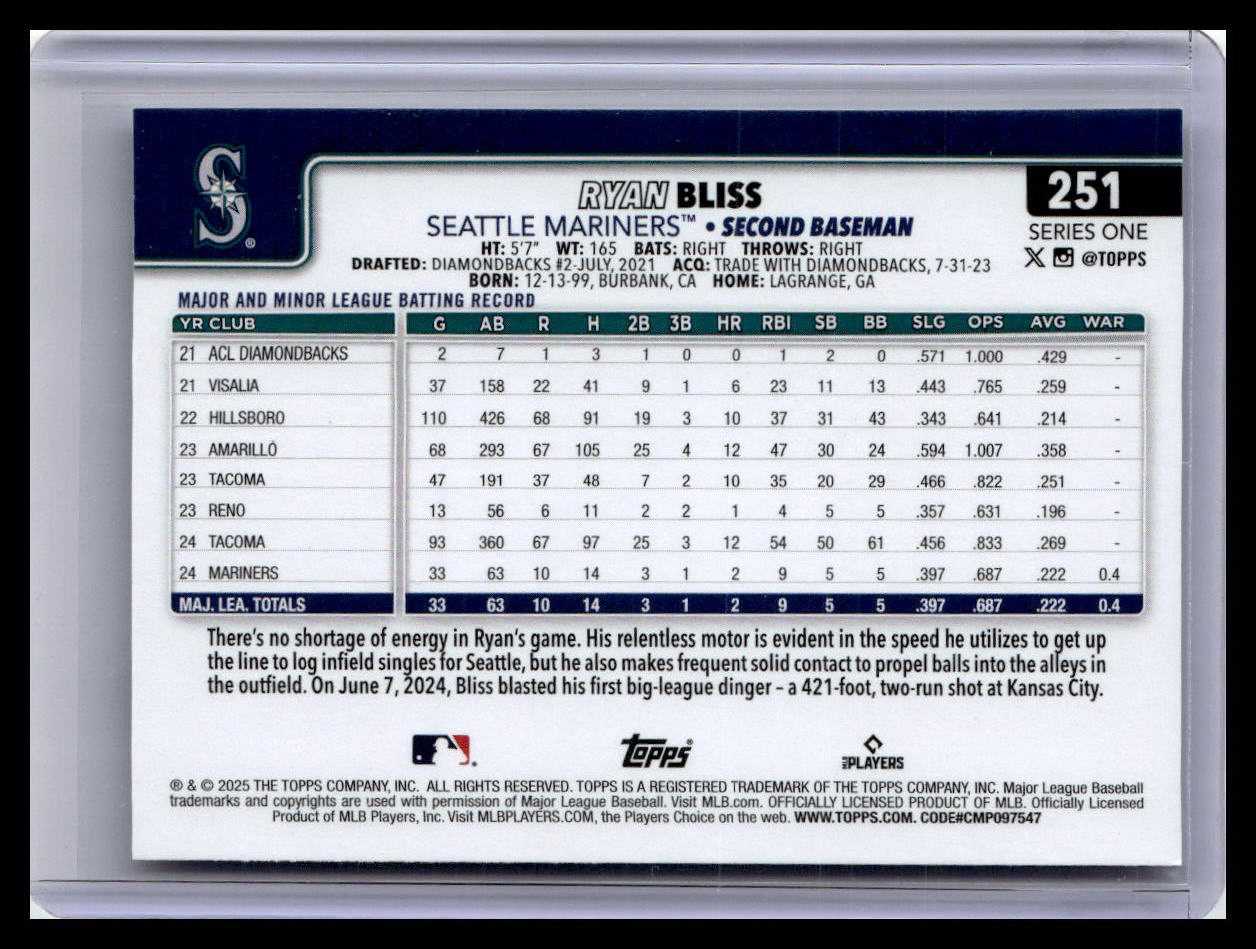 2025 Topps #251 Ryan Bliss