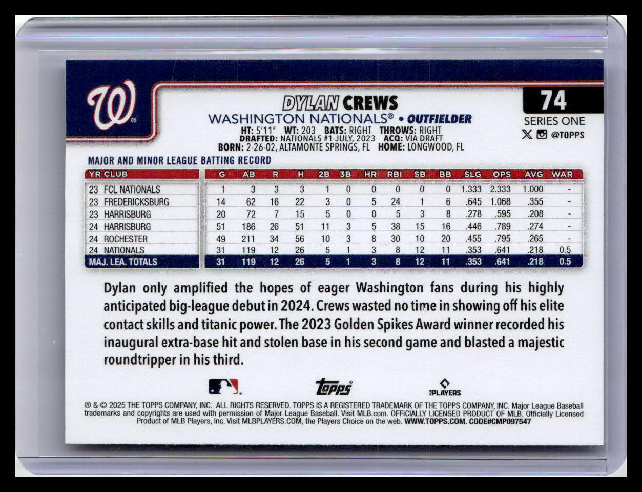 2025 Topps #74 Dylan Crews