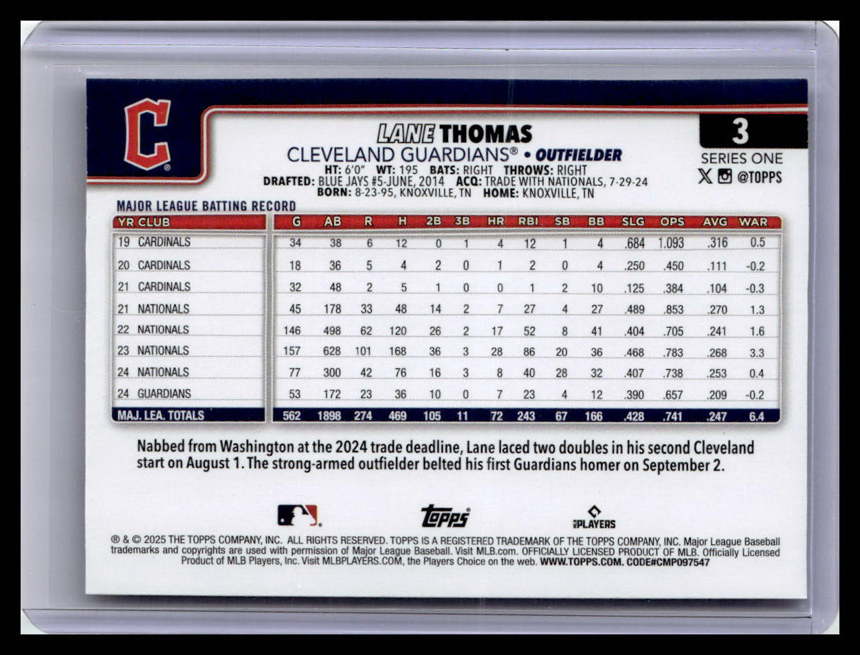 2025 Topps #3 Lane Thomas Spring Training