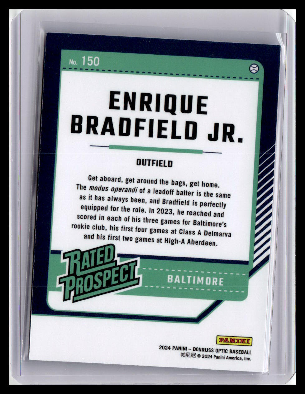 2024 Donruss #150 Enrique Bradfield Jr. Optic Rated Prospect