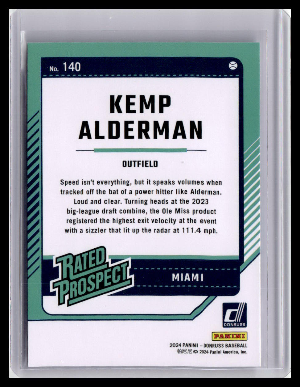 2024 Donruss #140 Kemp Alderman Rated Prospect