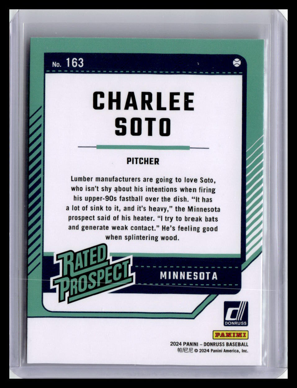 2024 Donruss #163 Charlee Soto Rated Prospect