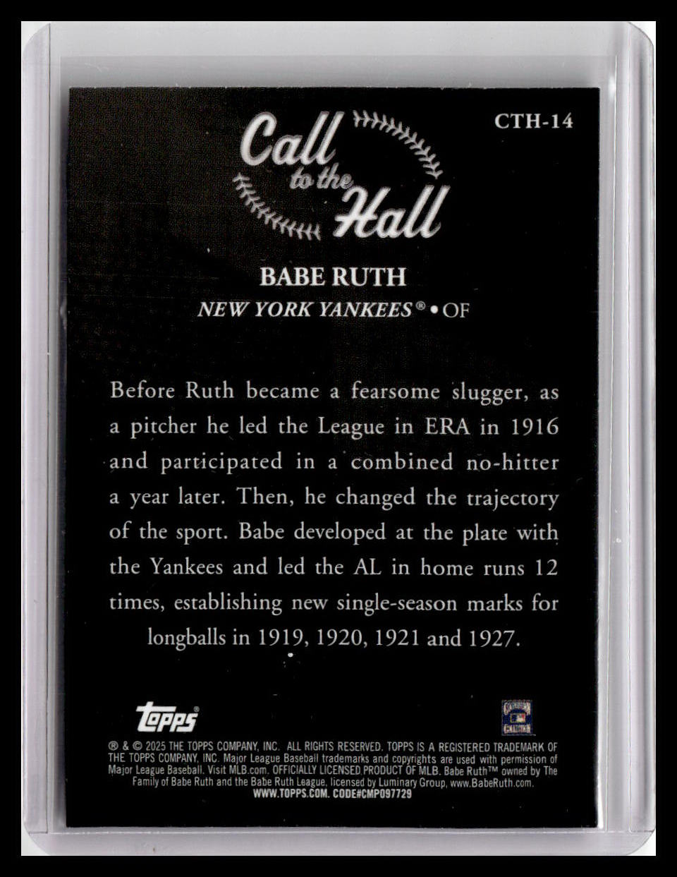 2025 Topps #CTH-14 Babe Ruth Call to the Hall