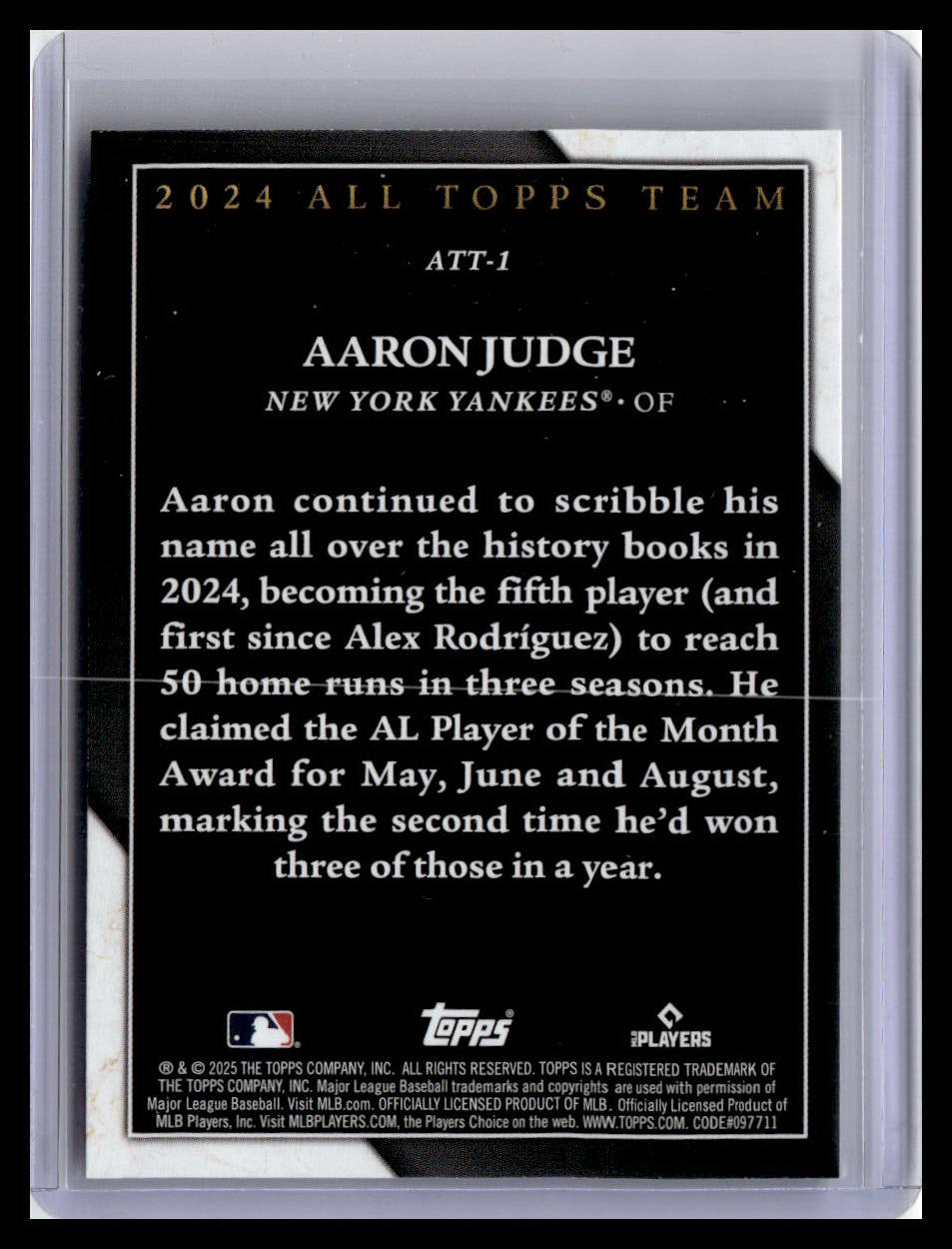 2025 Topps #ATT-1 Aaron Judge 2024 All Topps Team