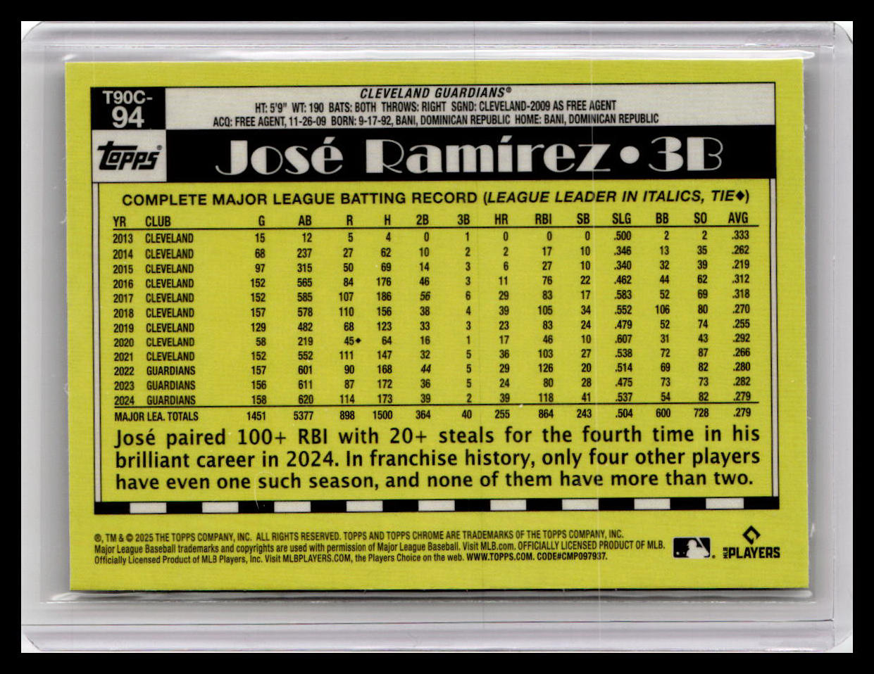 2025 Topps #T90C-94 José Ramírez 1990 Topps Baseball Chrome Silver Pack