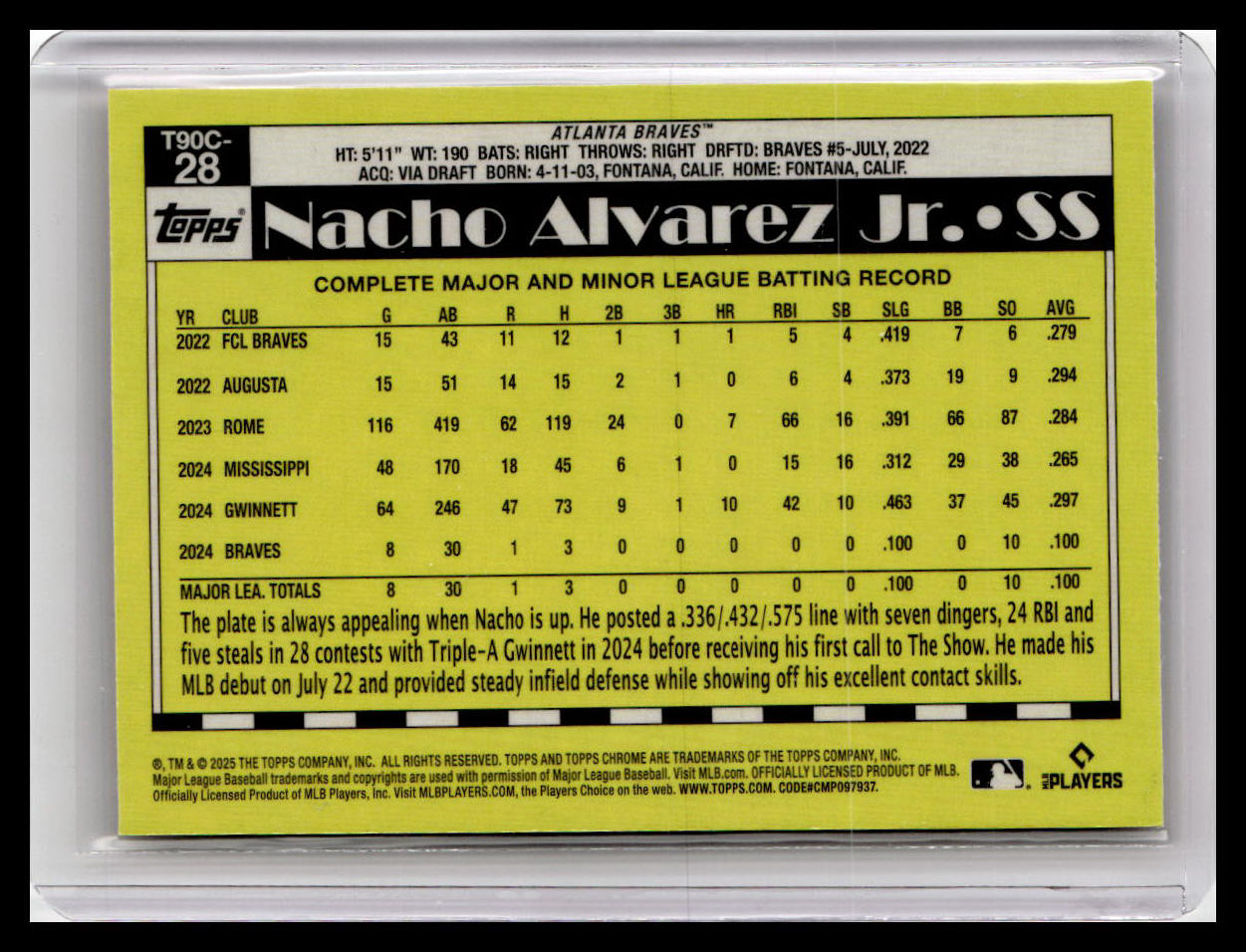 2025 Topps #T90C-28 Nacho Alvarez Jr. 1990 Topps 35th Anniversary Chrome Pack
