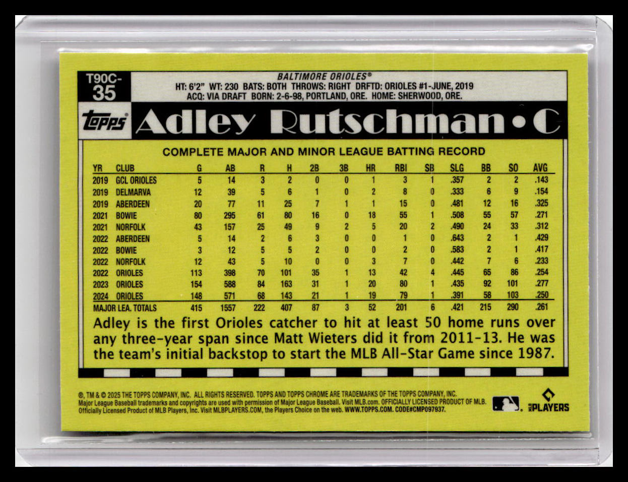2025 Topps #T90C-35 Adley Rutschman 1990 Topps 35th Anniversary Chrome