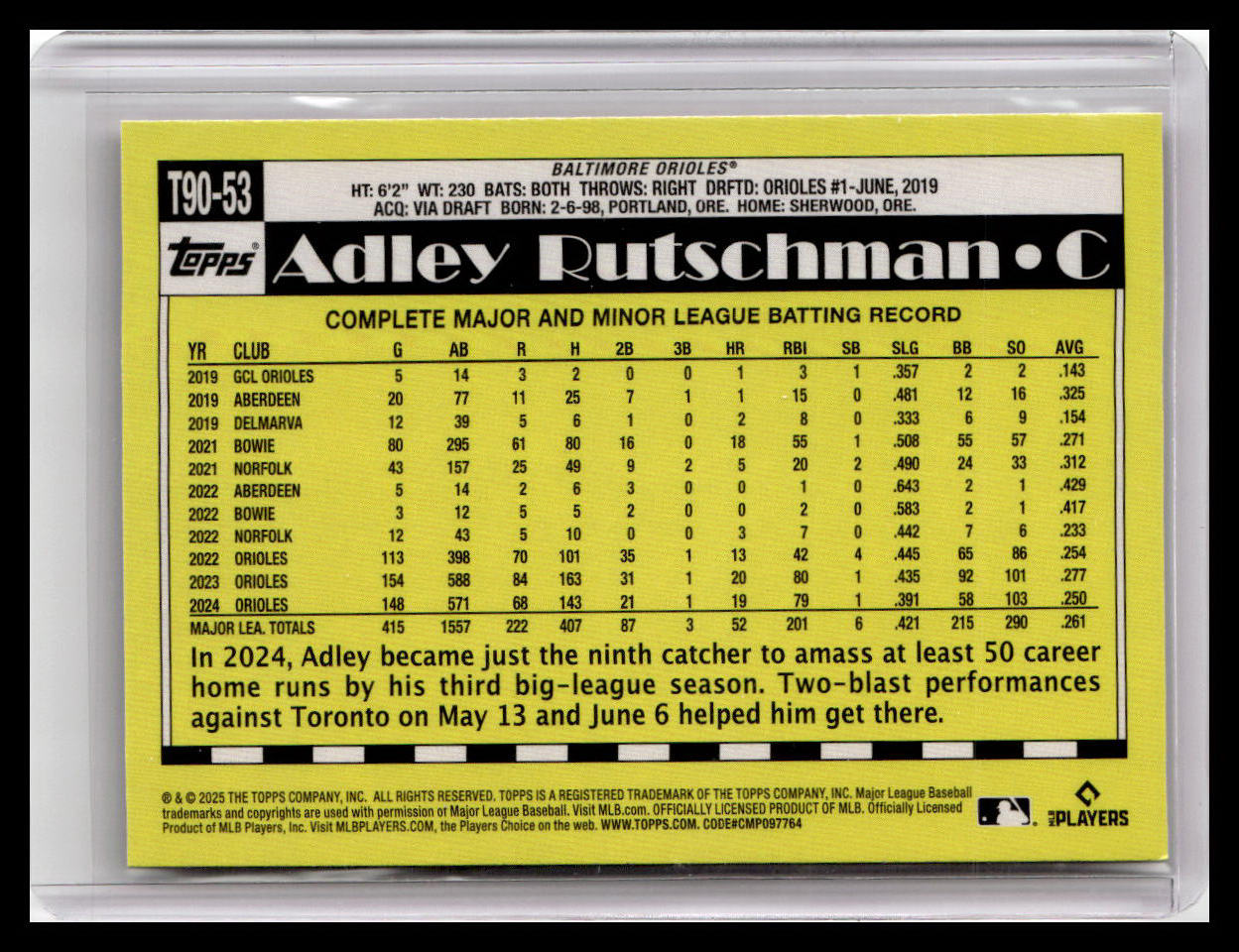 2025 Topps #T90-53 Adley Rutschman 1990 Topps Baseball 35th Anniversary