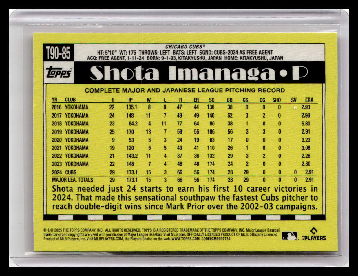 2025 Topps #T90-85 Shota Imanaga 1990 Topps Baseball 35th Anniversary (Series 1)