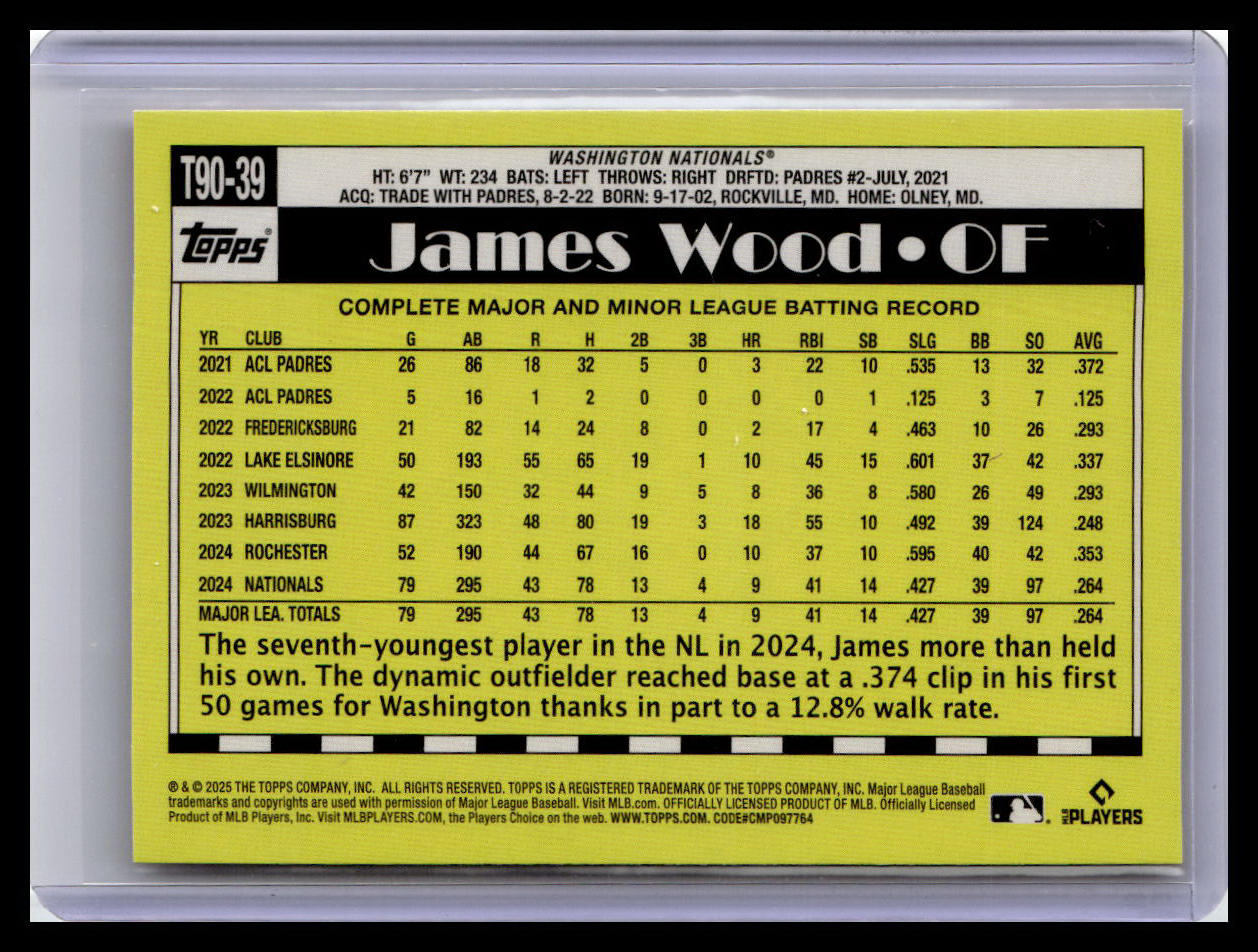 2025 Topps #T90-39 James Wood 1990 Topps Baseball 35th Anniversary (Series 1) 1