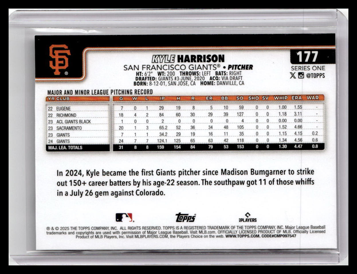2025 Topps #177 Kyle Harrison Future Stars