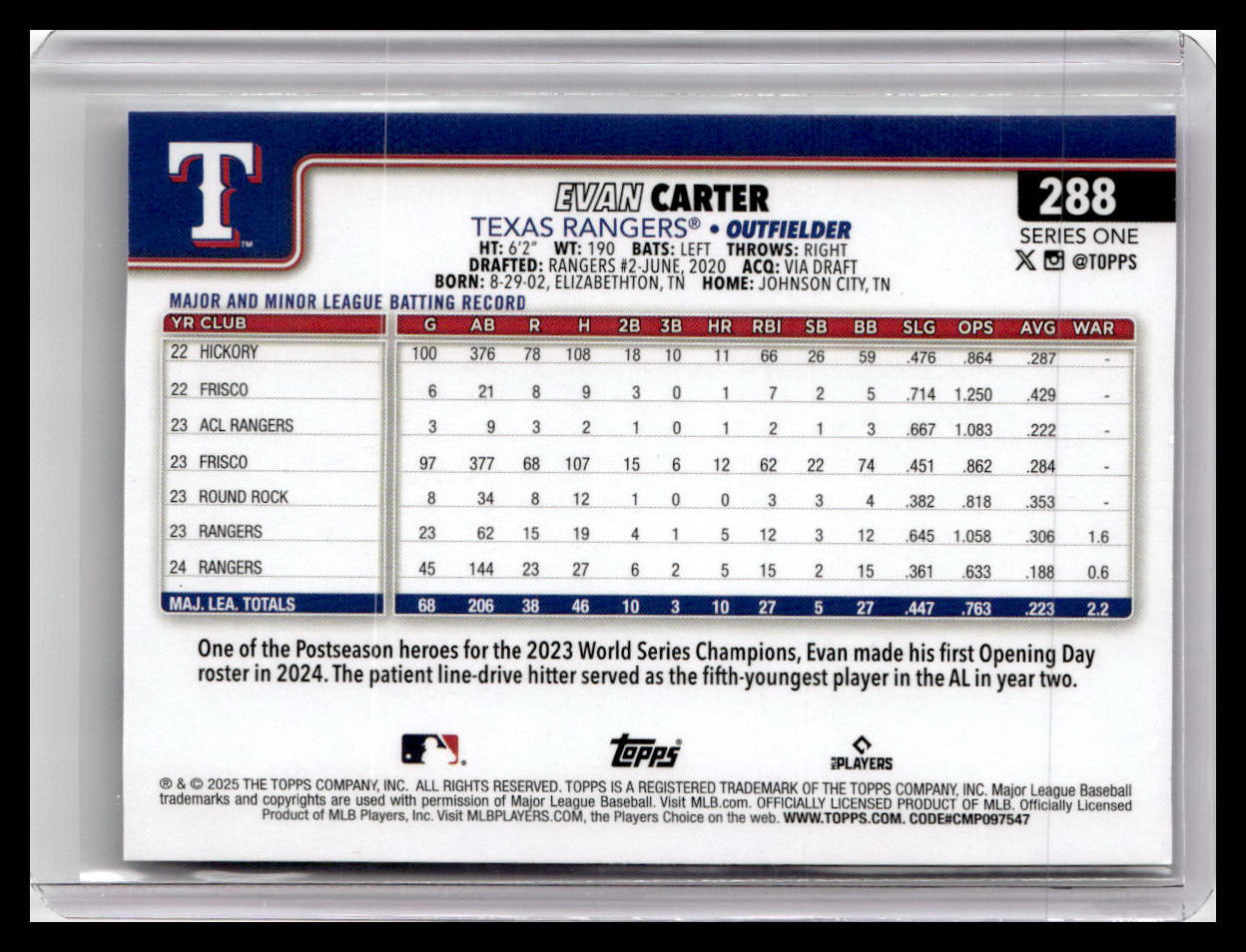 2025 Topps #288 Evan Carter Future Stars