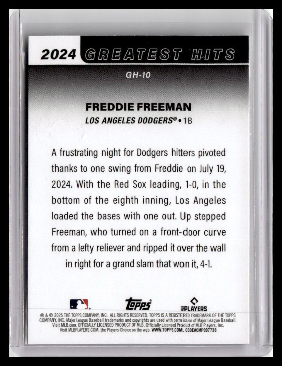 2025 Topps #GH-10 Freddie Freeman 2024 Greatest Hits