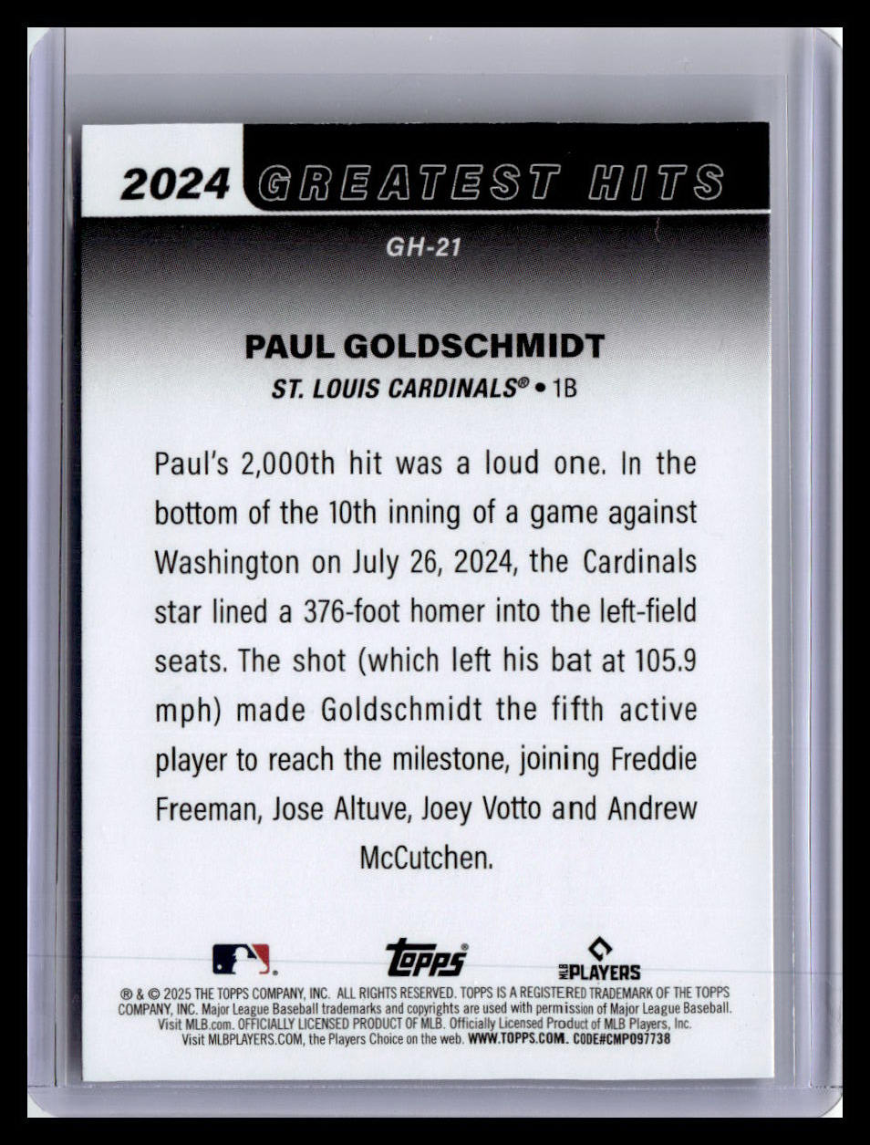2025 Topps #GH-21 Paul Goldschmidt 2024 Greatest Hits