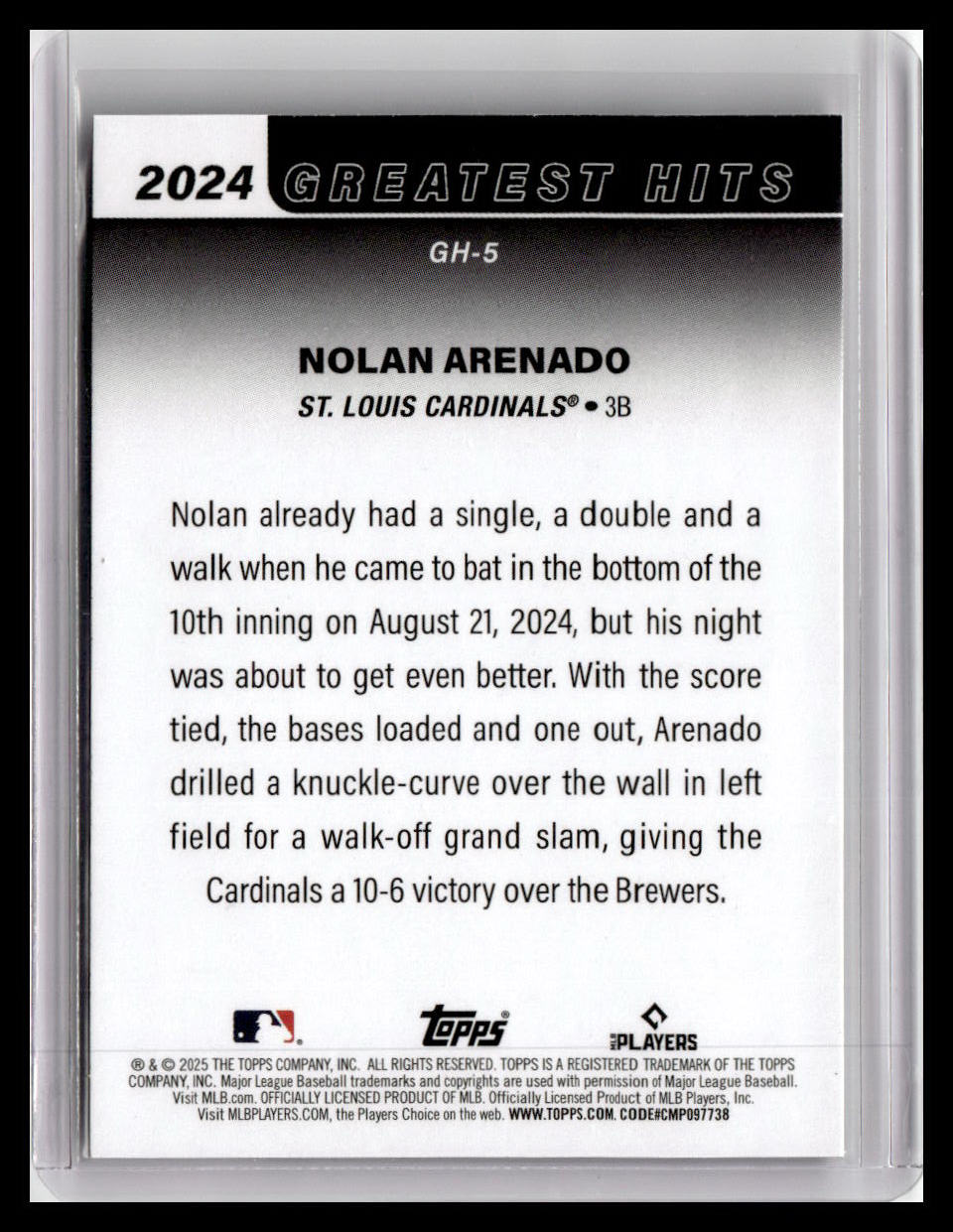 2025 Topps #GH-5 Nolan Arenado 2024 Greatest Hits