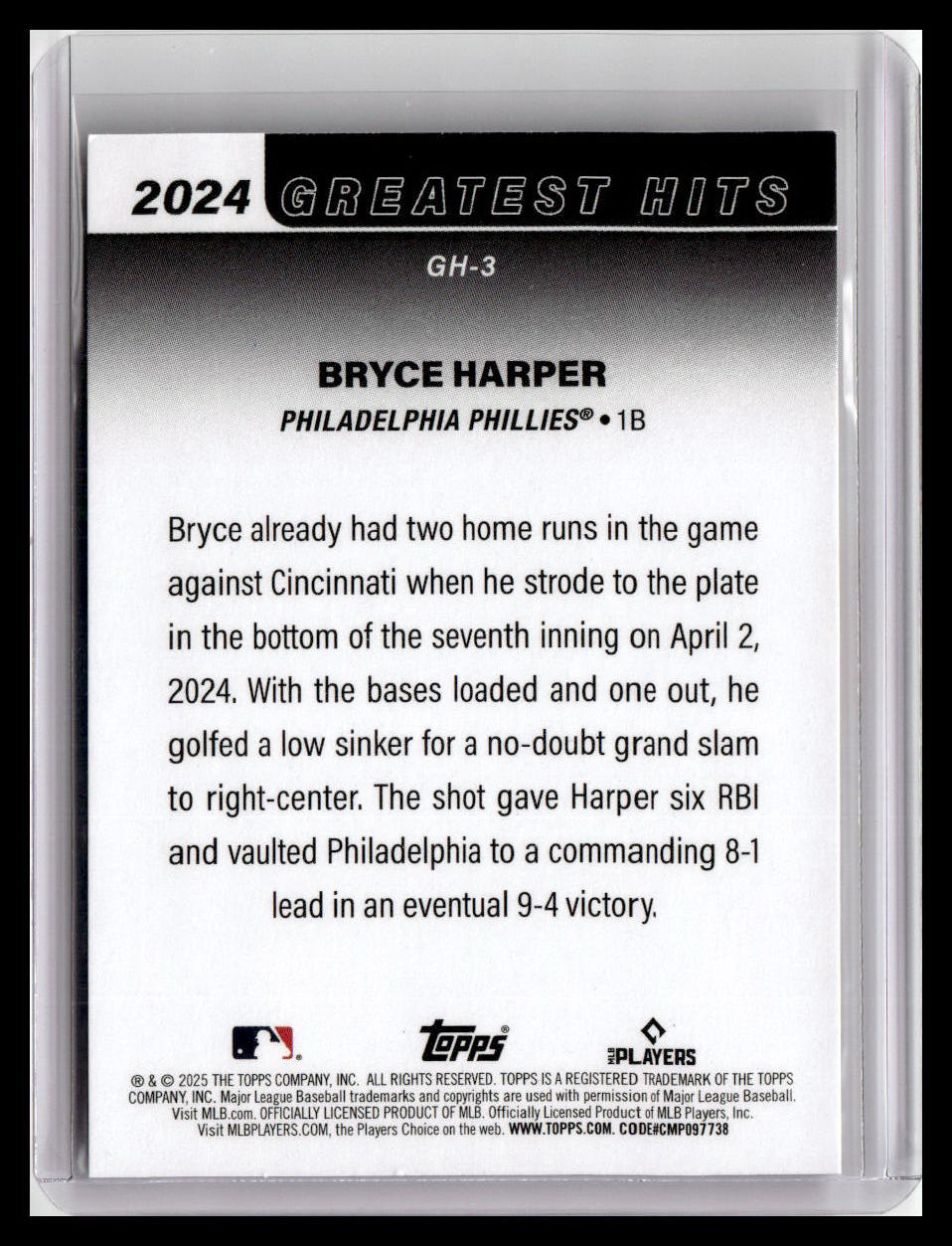 2025 Topps #GH-3 Bryce Harper 2024 Greatest Hits