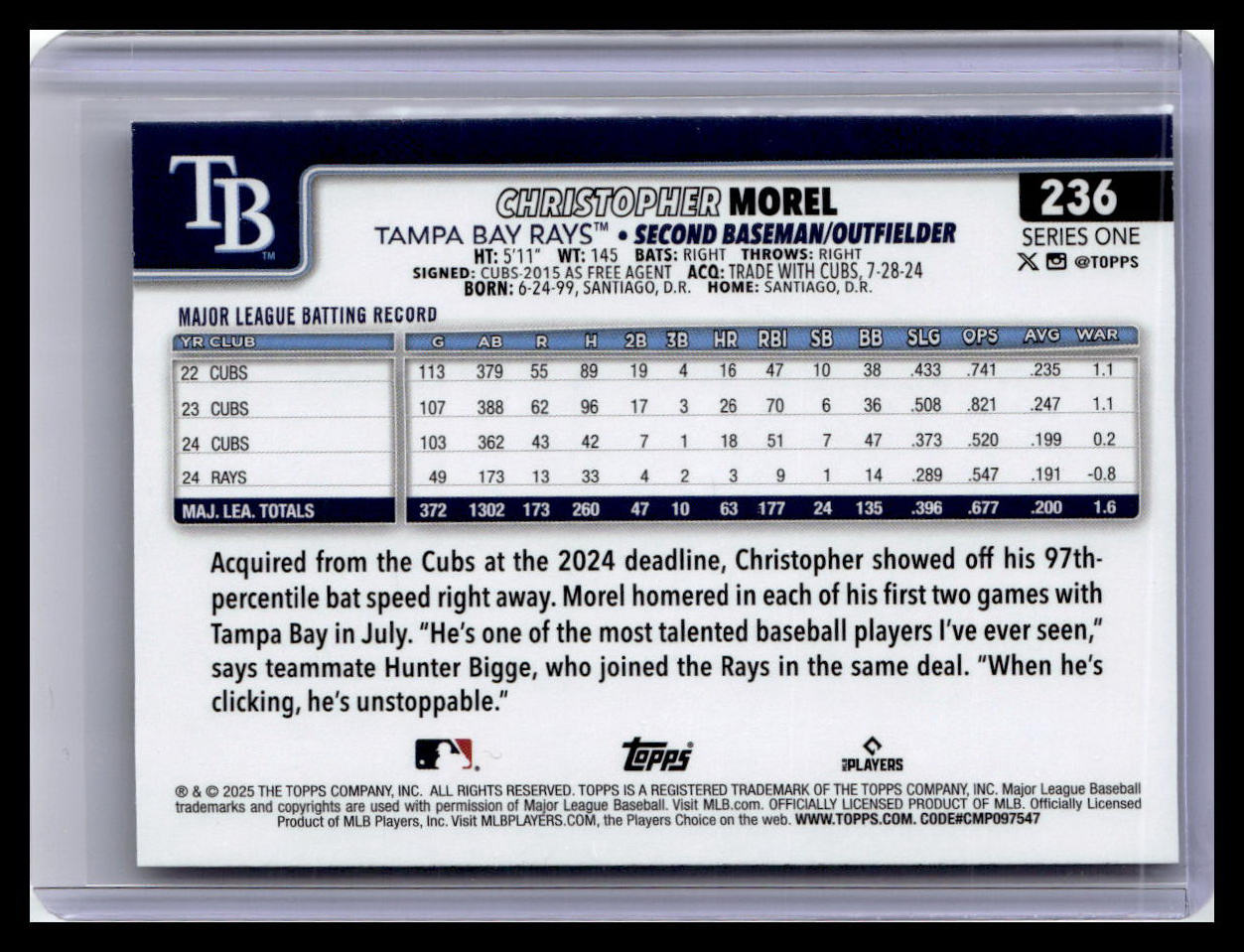 2025 Topps #236 Christopher Morel Silver Crackle Foilboard