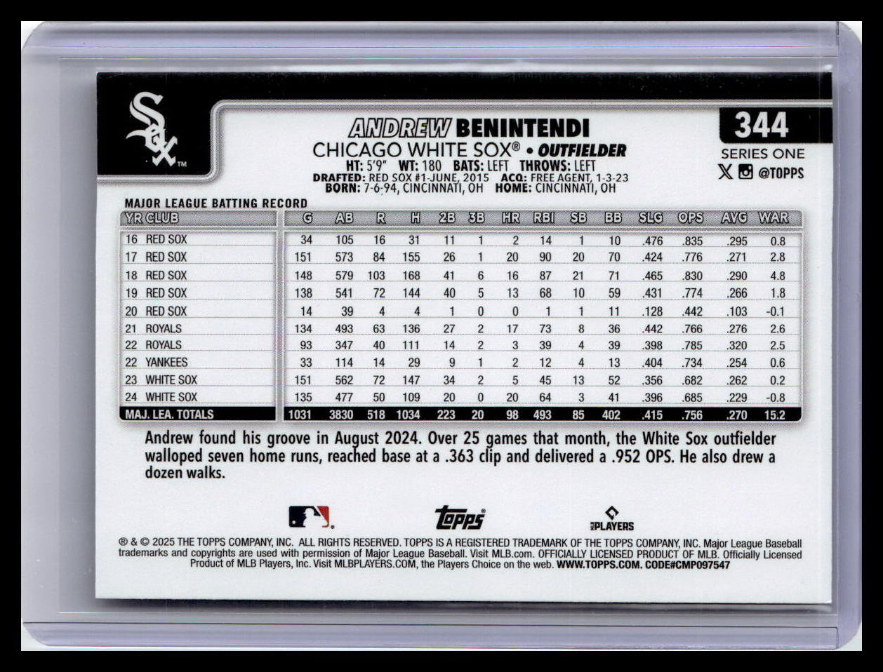 2025 Topps Chrome #197 Andrew Benintendi Silver Crackle Foilboard