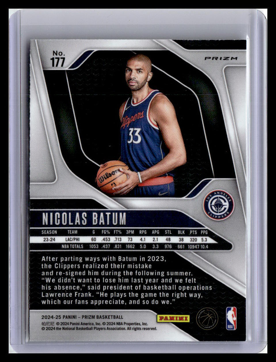 2024-25 Panini Prizm #177 Nicolas Batum Geen Prizm