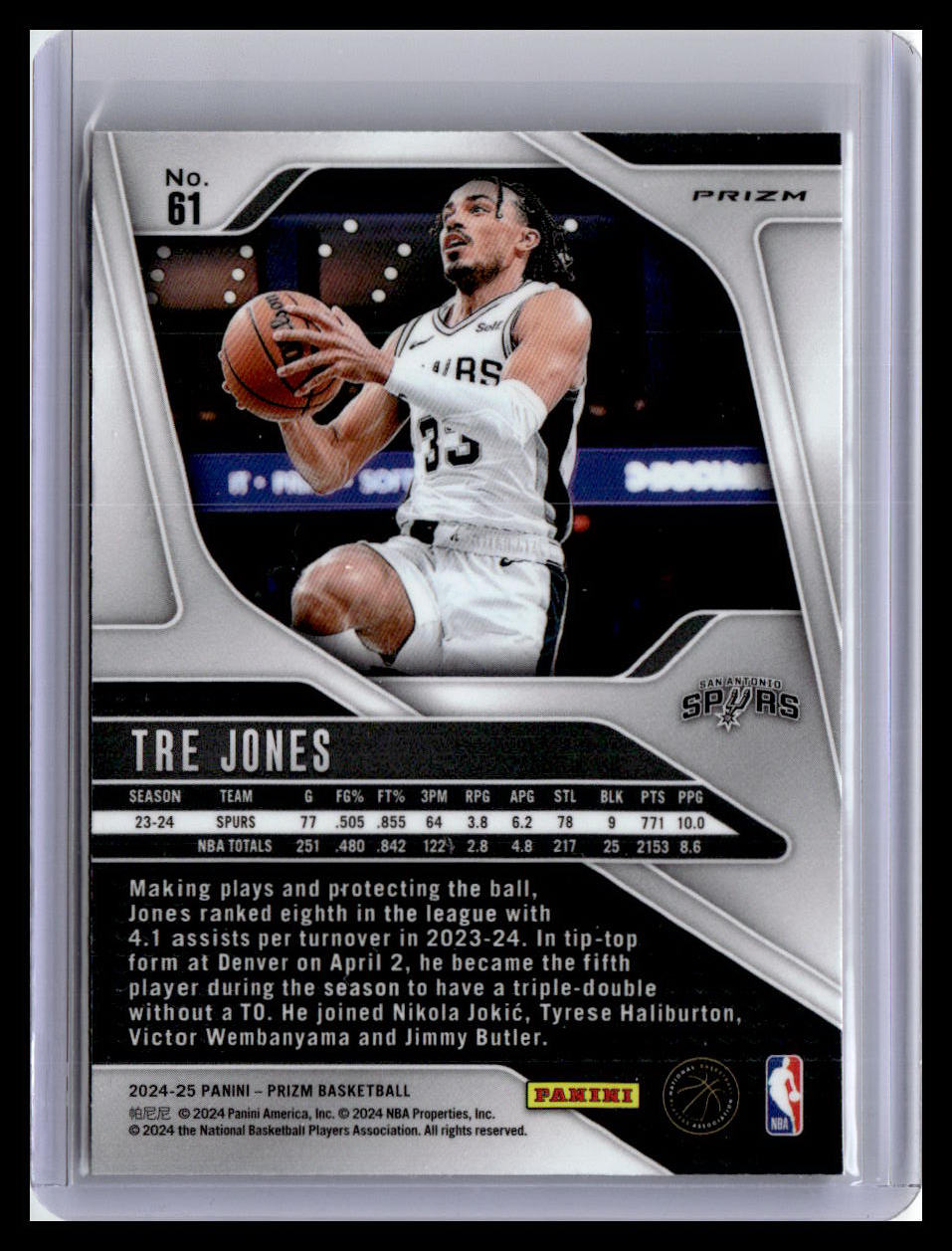 2024-25 Panini Prizm #61 Tre Jones Cracked Ice Prizm