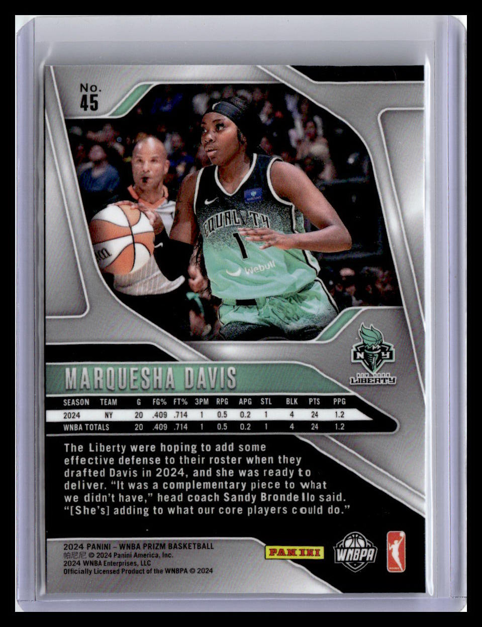 2024 Panini Prizm WNBA #45 Marquesha Davis (RC)