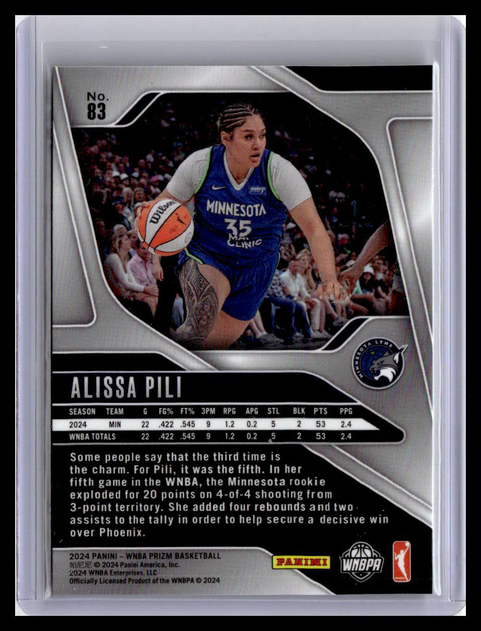 2024 Panini Prizm WNBA #83 Alissa Pili (RC)