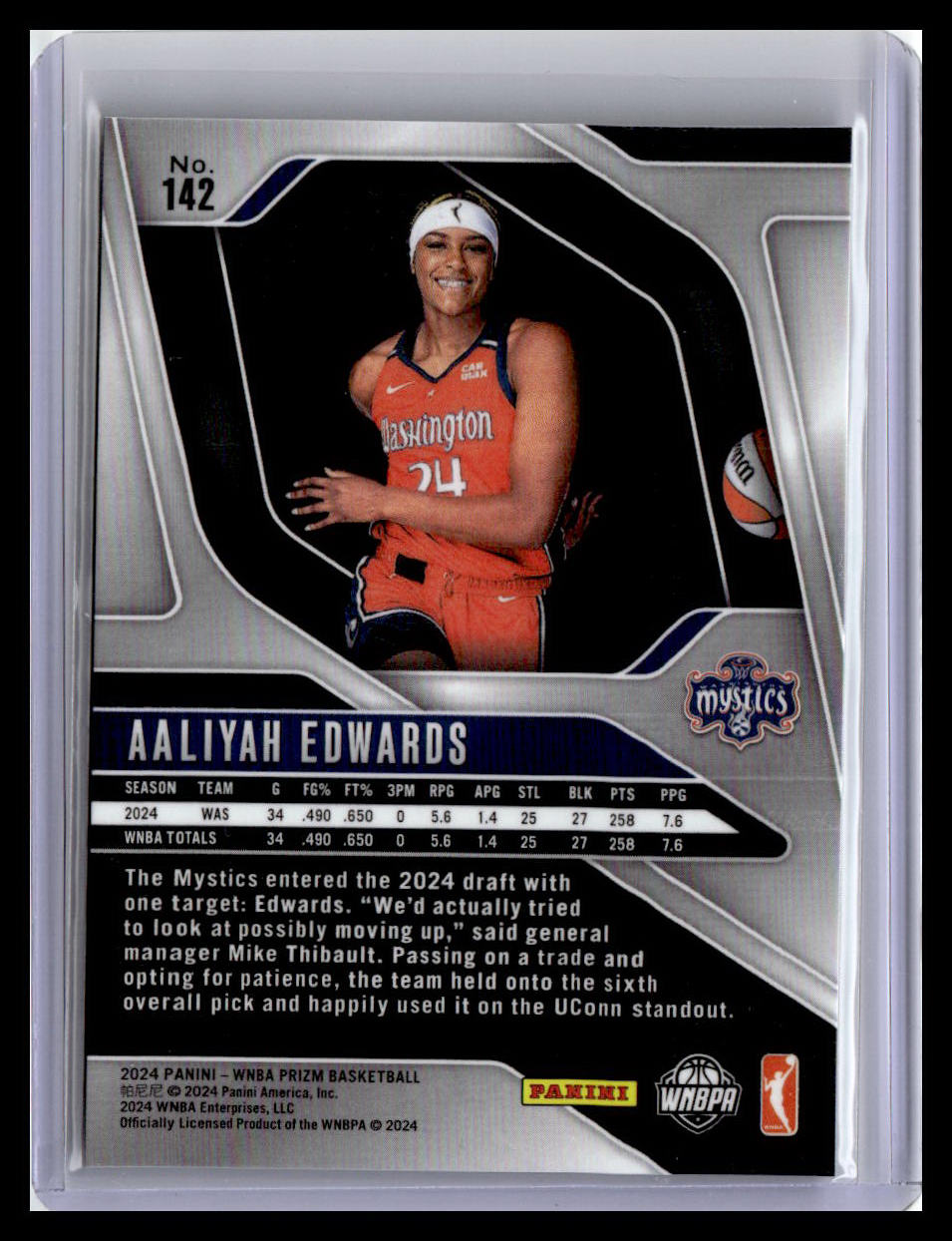 2024 Panini Prizm WNBA #142 Aaliyah Edwards (RC)