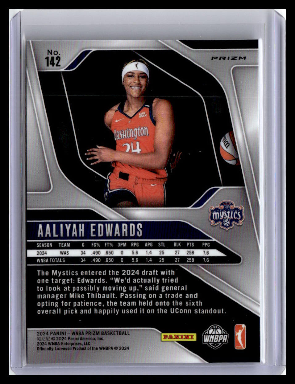 2024 Panini Prizm WNBA #142 Aaliyah Edwards (RC) Ice Prizms