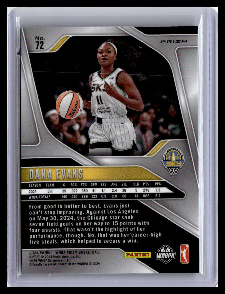 2024 Panini Prizm WNBA #72 Dana Evans Blue Velocity Prizms