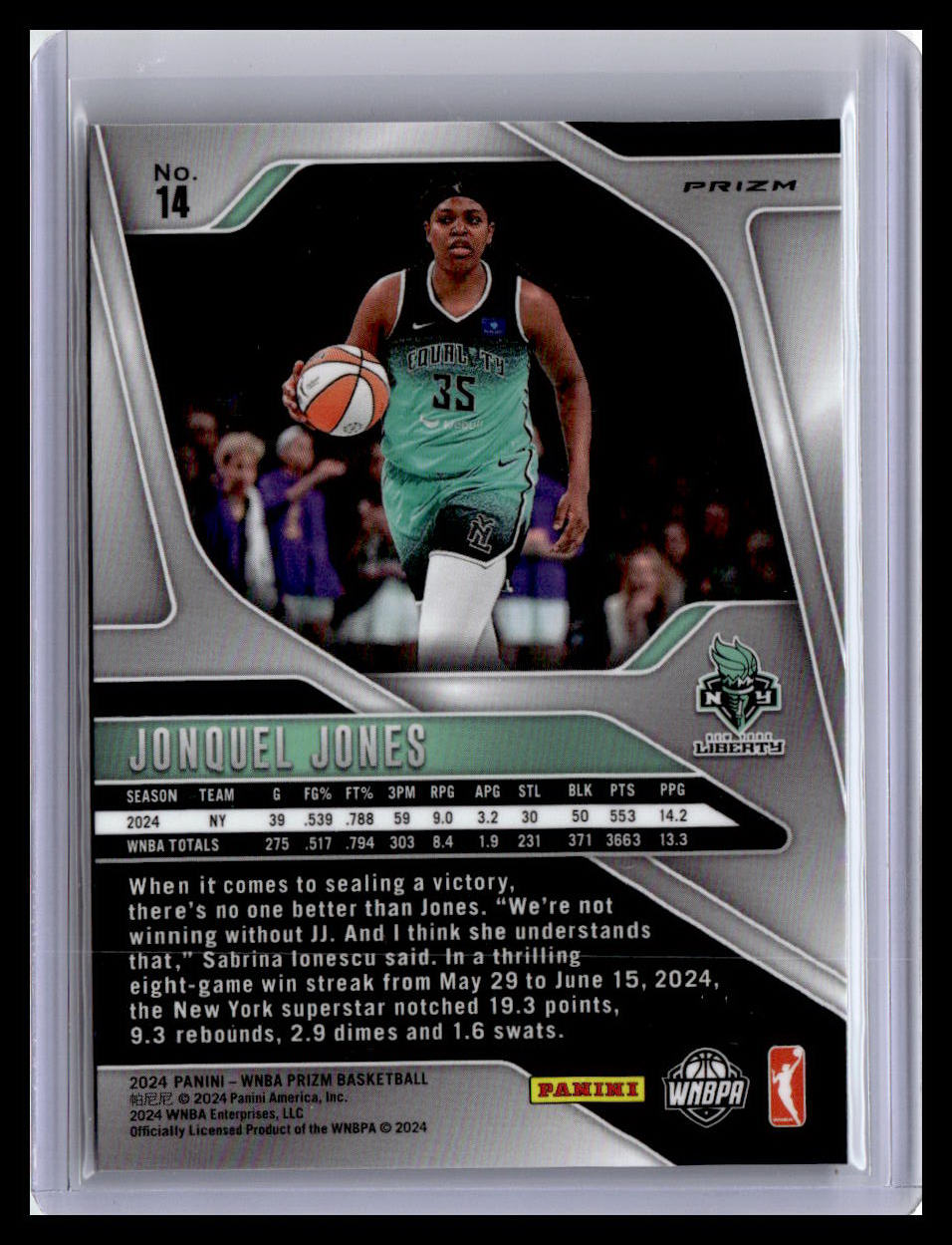 2024 Panini Prizm WNBA #14 Jonquel Jones Blue Velocity Prizms