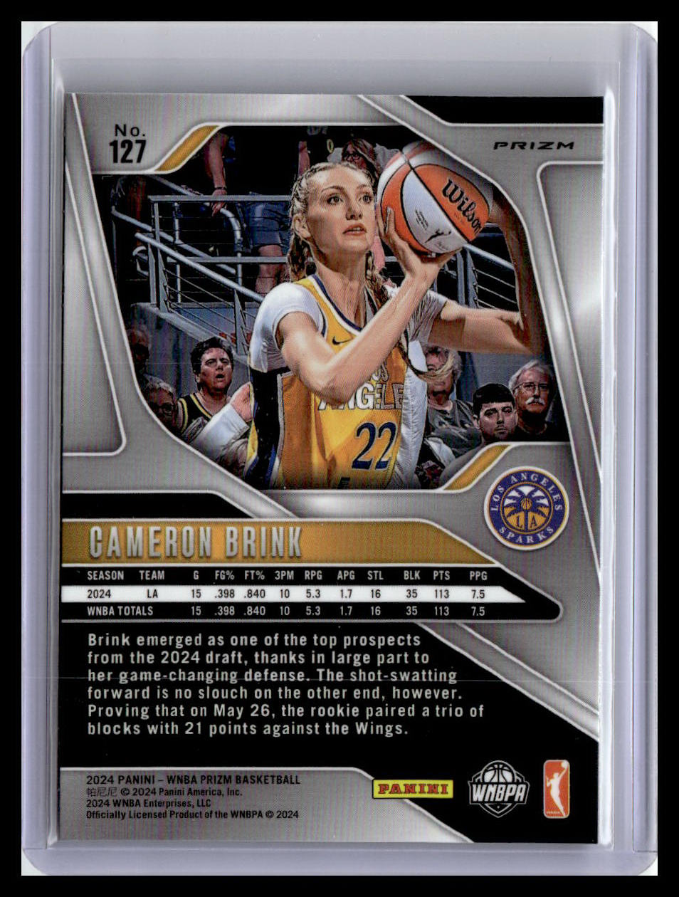 2024 Panini Prizm WNBA #127 Cameron Brink (RC) Blue Velocity Prizms