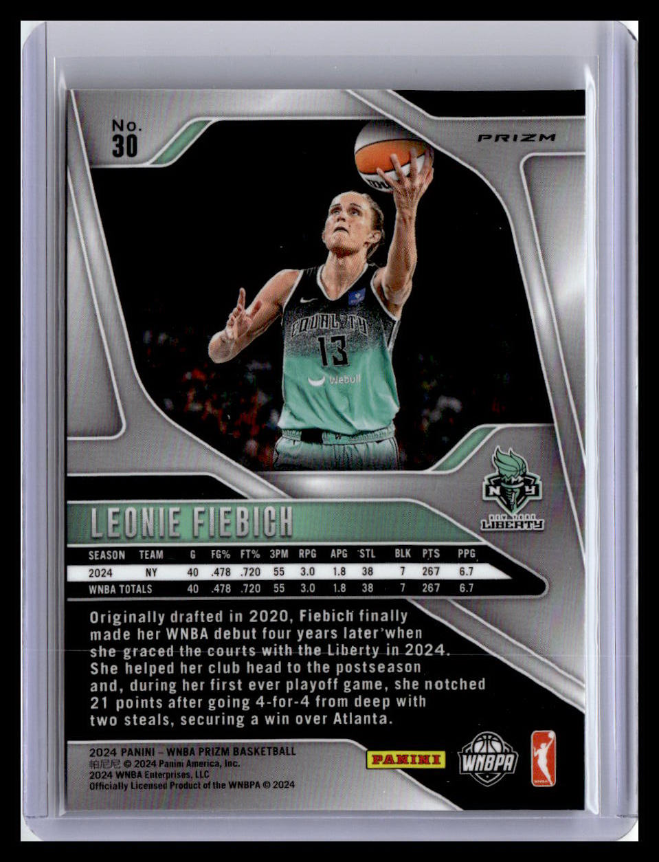 2024 Panini Prizm WNBA #30 Leonie Fiebich (RC) Blue Velocity Prizms