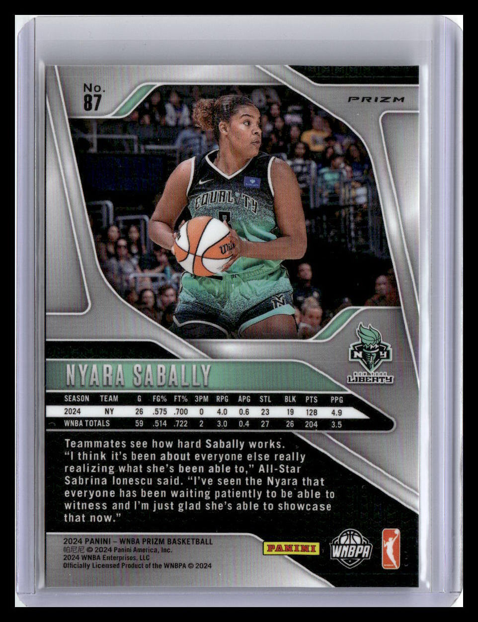 2024 Panini Prizm WNBA #87 Nyara Sabally Green Prizms