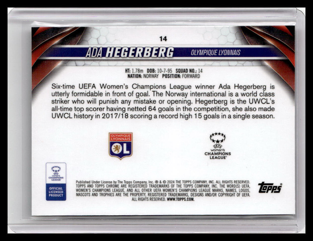2023-24 Topps Chrome UEFA Women's Champions League #14 Ada Hegerberg