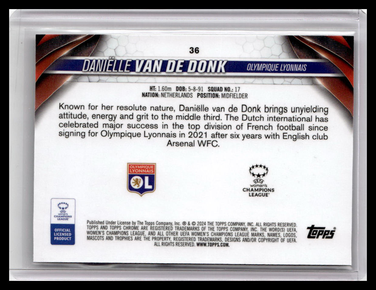 2023-24 Topps Chrome UEFA Women's League #36 Daniëlle van de Donk