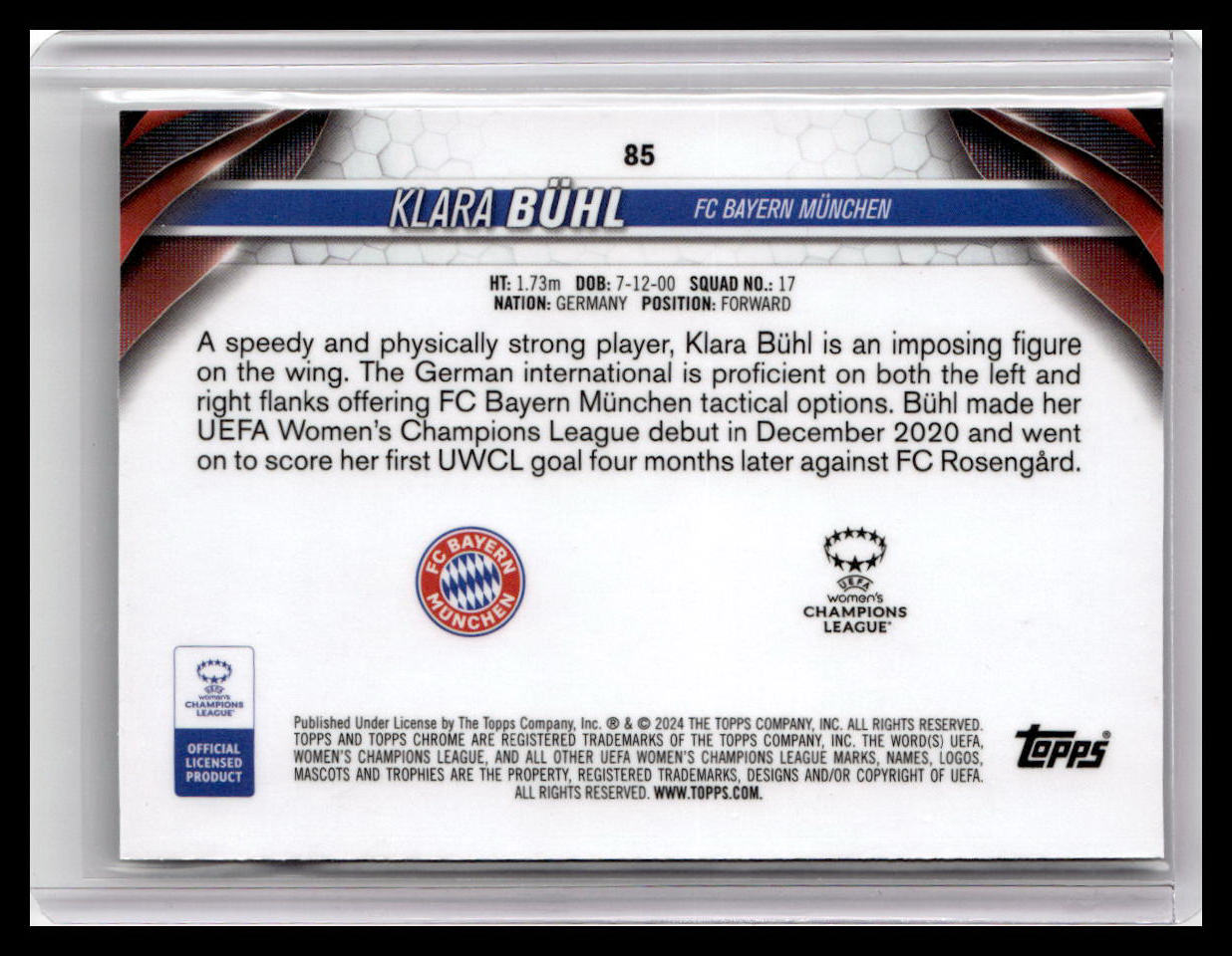 2023-24 Topps Chrome UEFA Women's Champions League #85 Klara Bühl